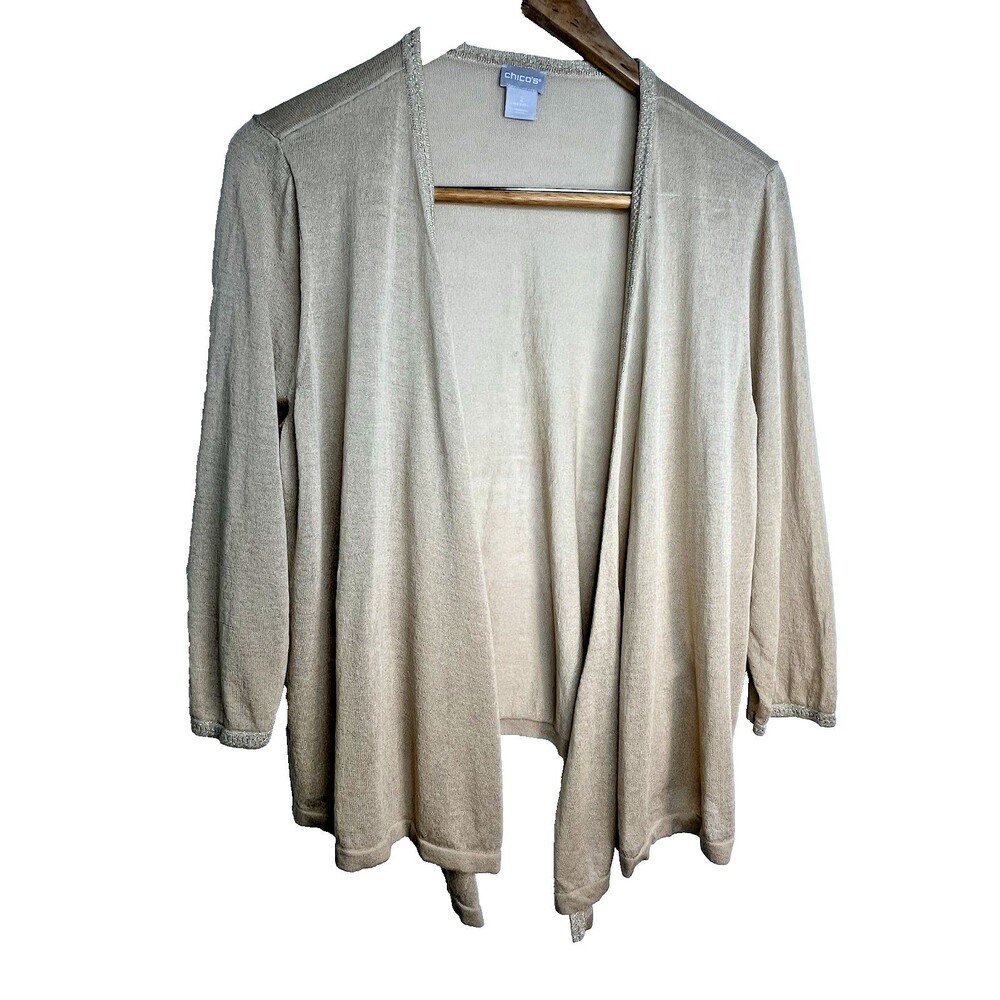 Chicos Light Cream Tank Sweater Knit Shrug Cardi Top Blouse sz 2 / L (15